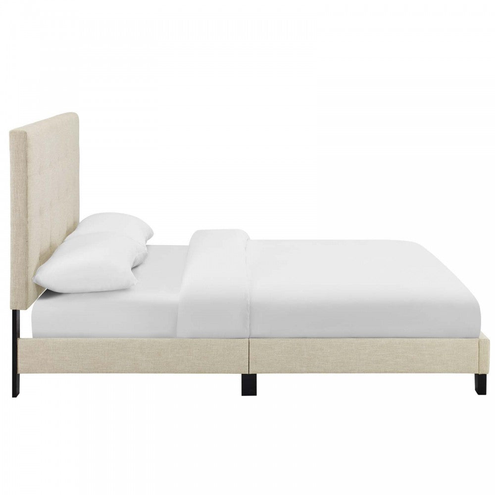 Melanie Full Tufted Button Upholstered Fabric Platform Bed, Beige