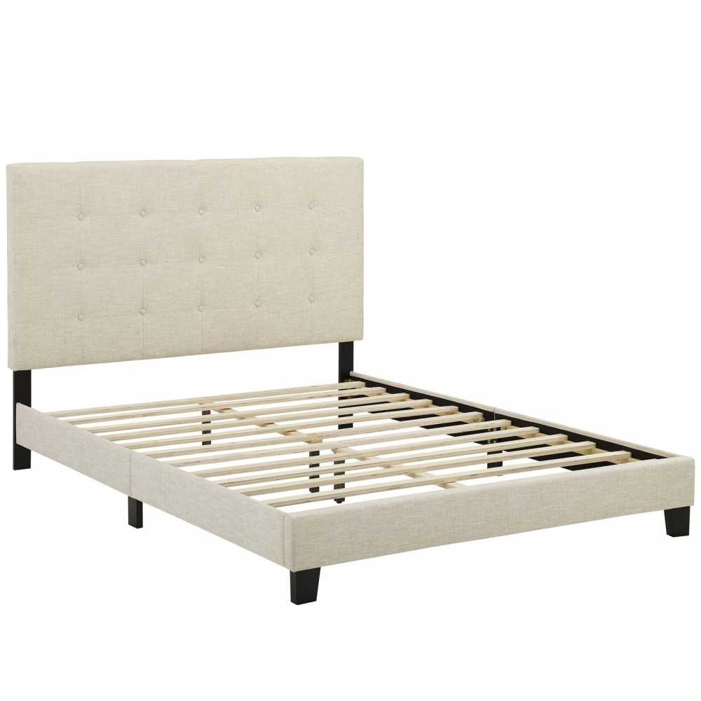 Melanie Full Tufted Button Upholstered Fabric Platform Bed, Beige