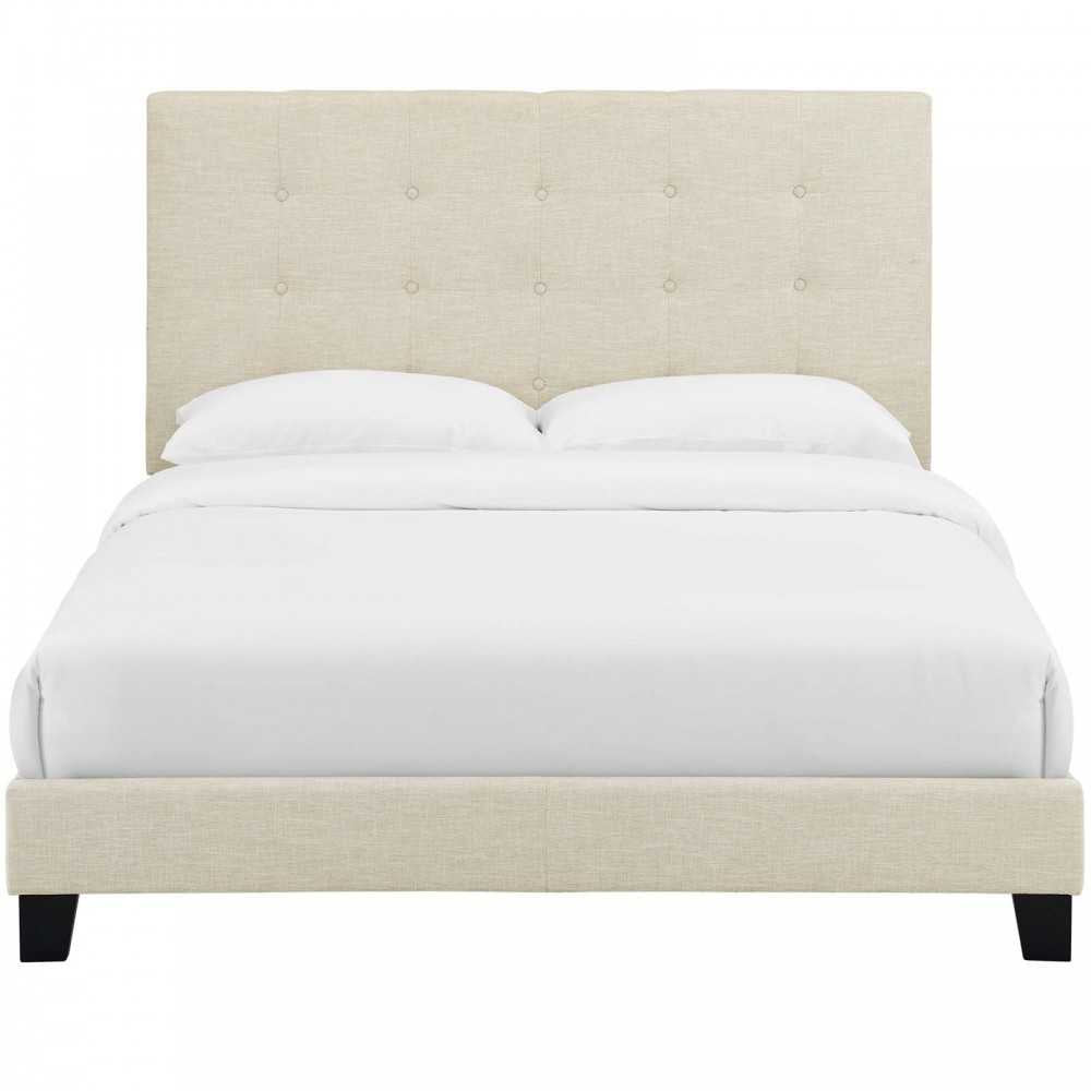 Melanie Full Tufted Button Upholstered Fabric Platform Bed, Beige