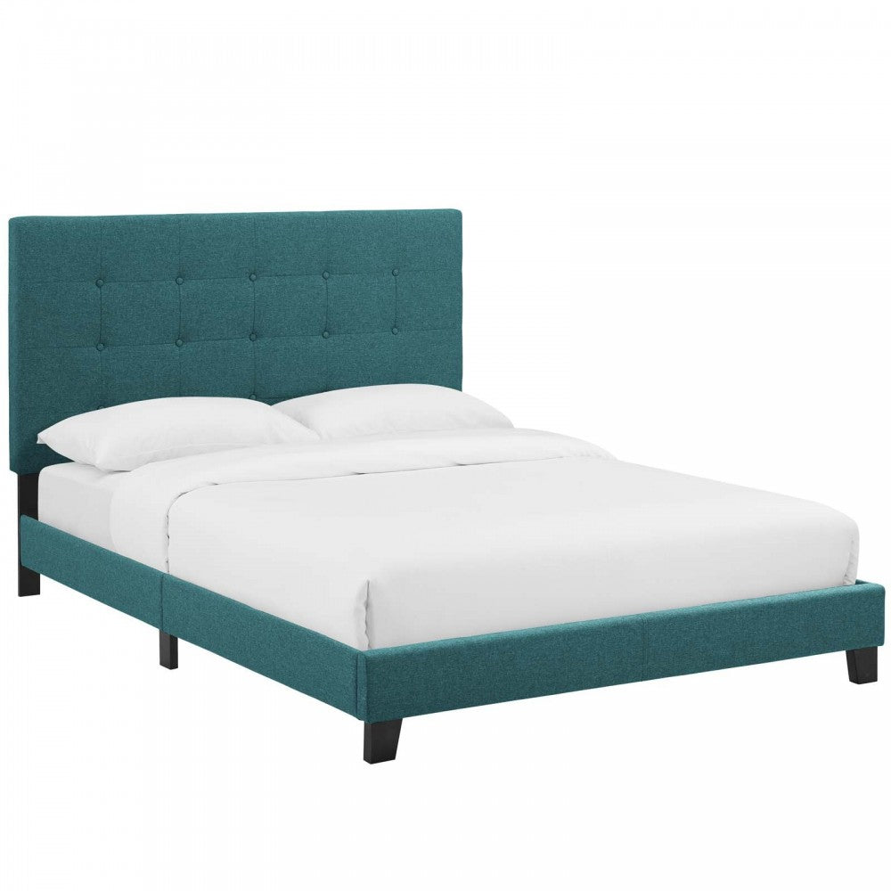 Melanie Full Tufted Button Upholstered Fabric Platform Bed, Teal