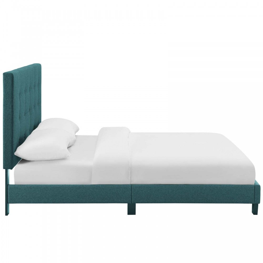 Melanie Full Tufted Button Upholstered Fabric Platform Bed, Teal