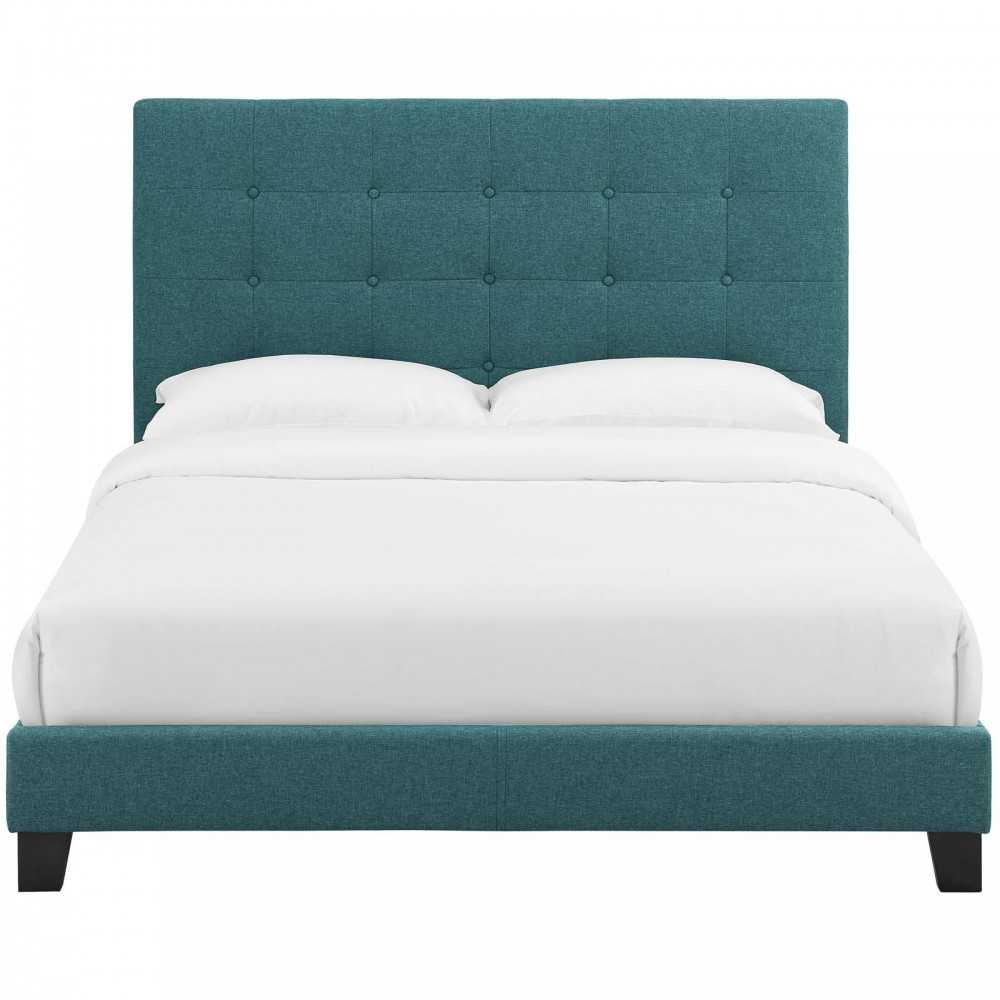 Melanie Full Tufted Button Upholstered Fabric Platform Bed, Teal