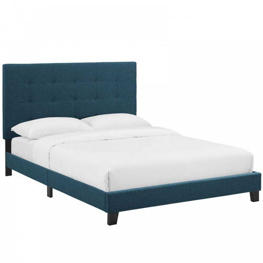 Melanie Full Tufted Button Upholstered Fabric Platform Bed, Azure