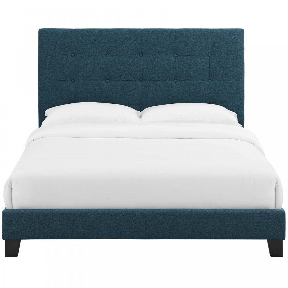 Melanie Full Tufted Button Upholstered Fabric Platform Bed, Azure