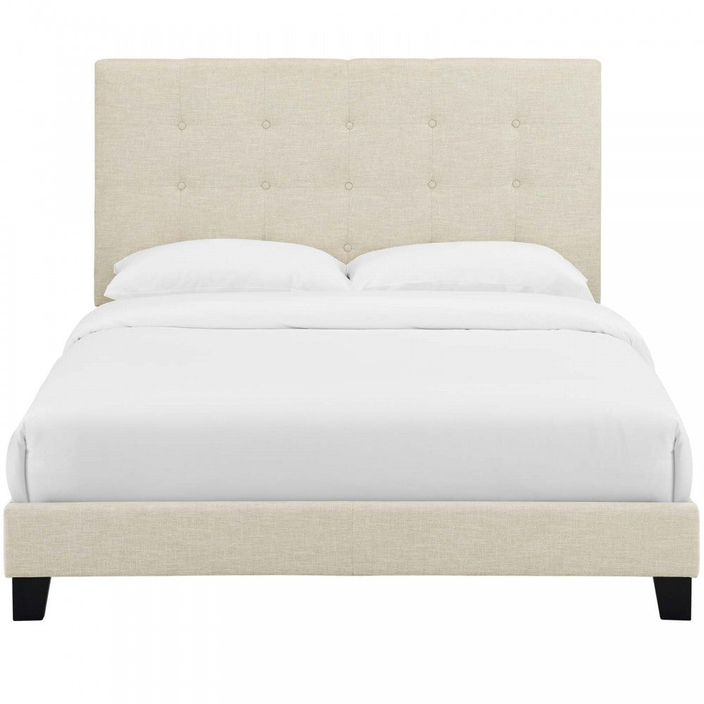 Melanie King Tufted Button Upholstered Fabric Platform Bed, Beige