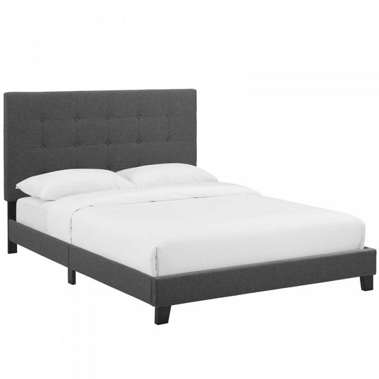 Melanie King Tufted Button Upholstered Fabric Platform Bed, Gray