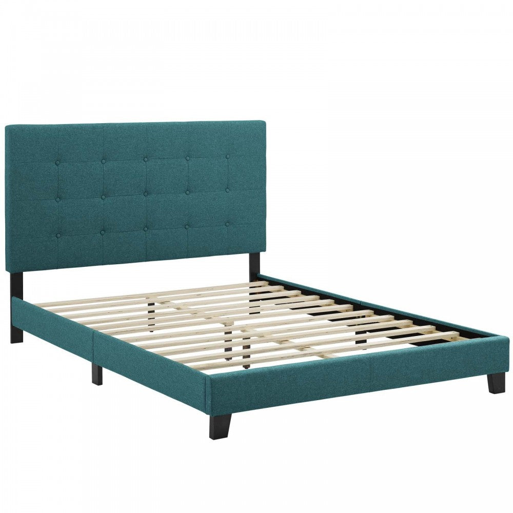 Melanie King Tufted Button Upholstered Fabric Platform Bed, Teal