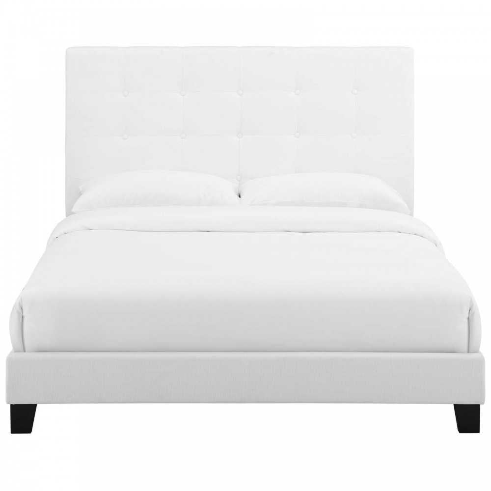 Melanie King Tufted Button Upholstered Fabric Platform Bed, White