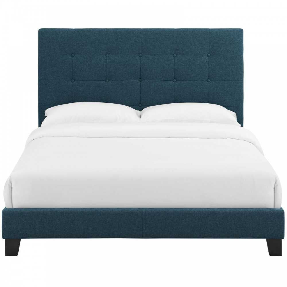 Melanie King Tufted Button Upholstered Fabric Platform Bed, Azure