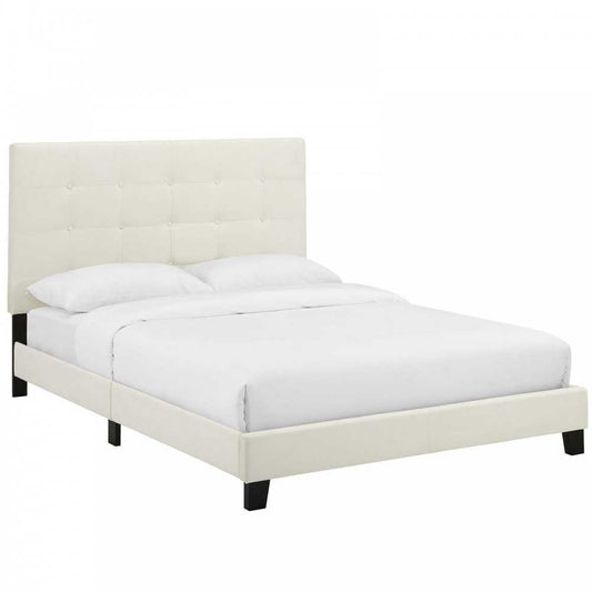 Melanie King Tufted Button Upholstered Performance Velvet Platform Bed, Ivory