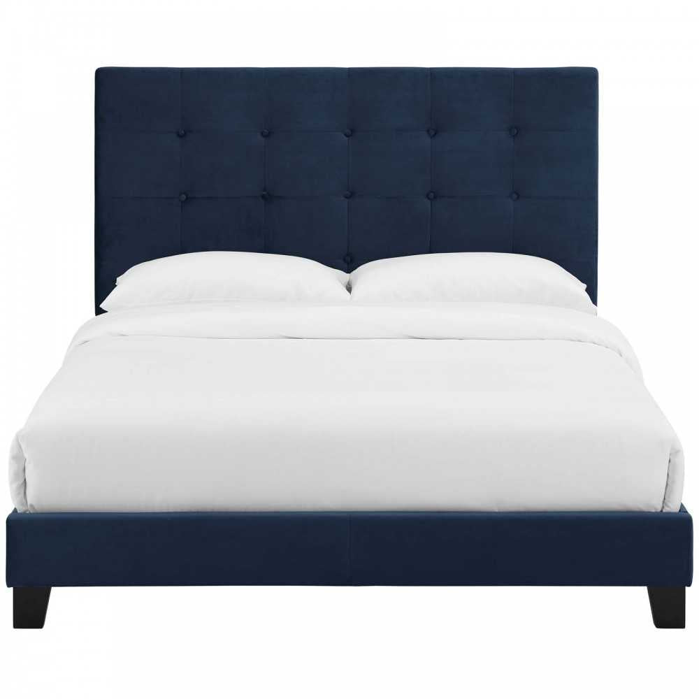 Melanie King Tufted Button Upholstered Performance Velvet Platform Bed, Midnight Blue