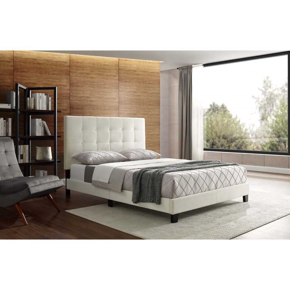 Melanie Queen Tufted Button Upholstered Performance Velvet Platform Bed, Ivory
