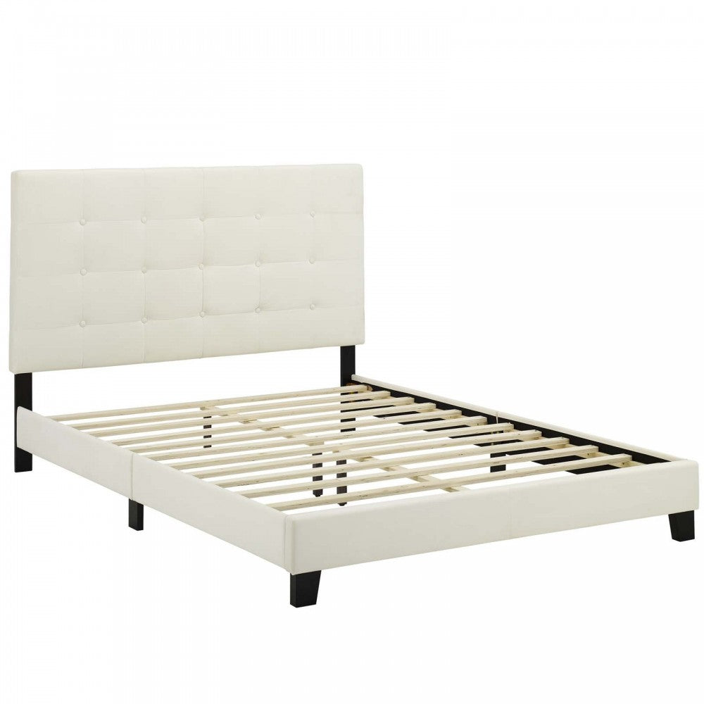 Melanie Queen Tufted Button Upholstered Performance Velvet Platform Bed, Ivory