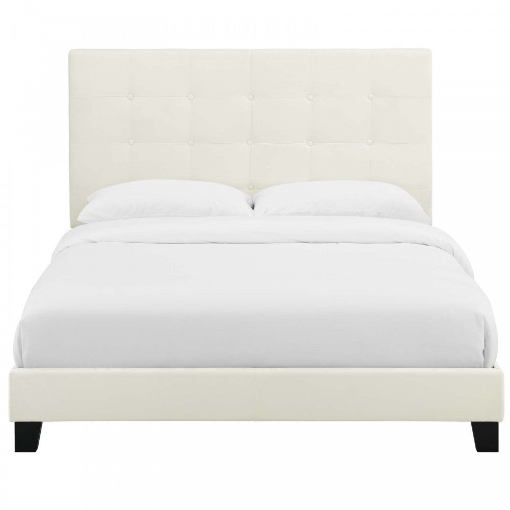 Melanie Queen Tufted Button Upholstered Performance Velvet Platform Bed, Ivory