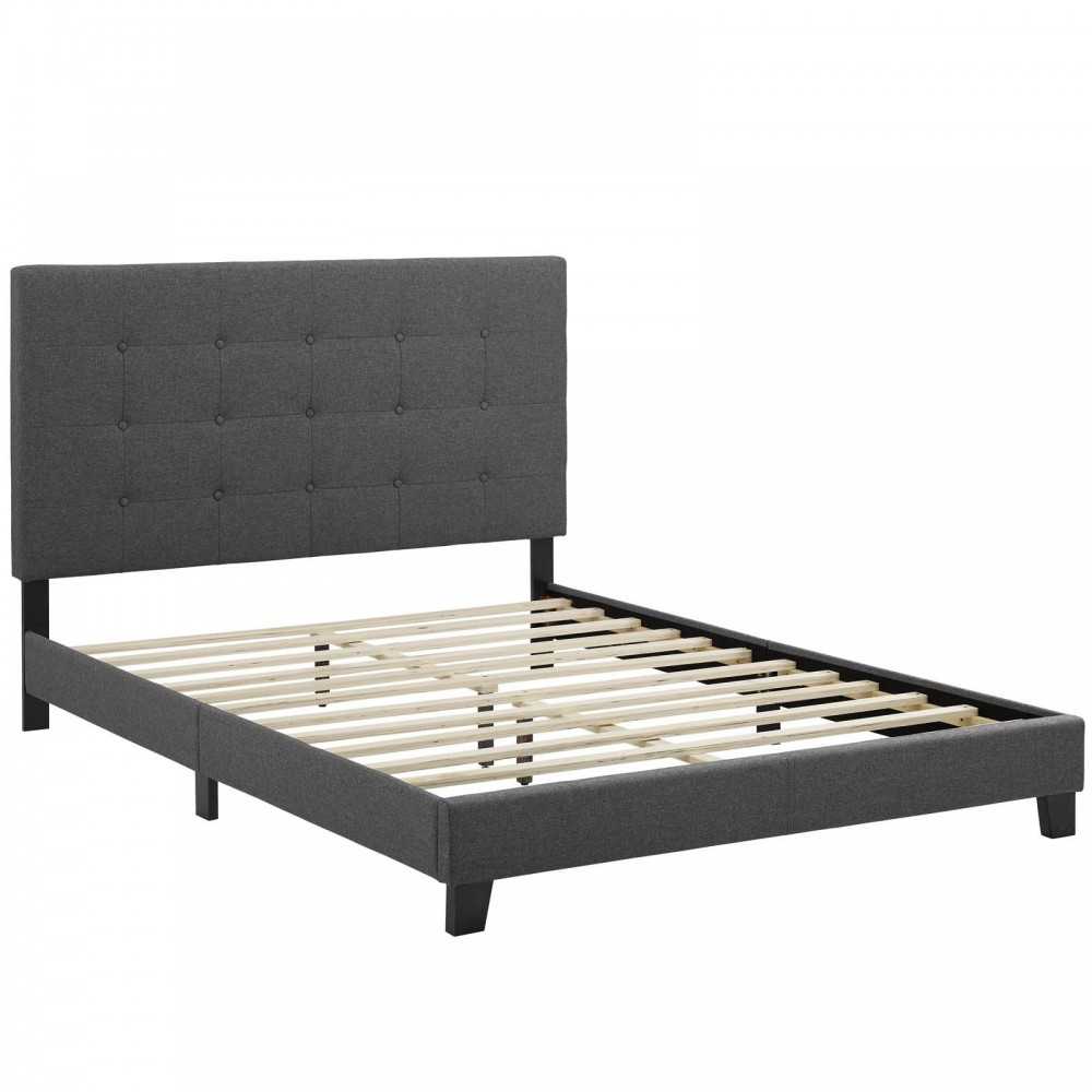 Melanie Twin Tufted Button Upholstered Fabric Platform Bed, Gray