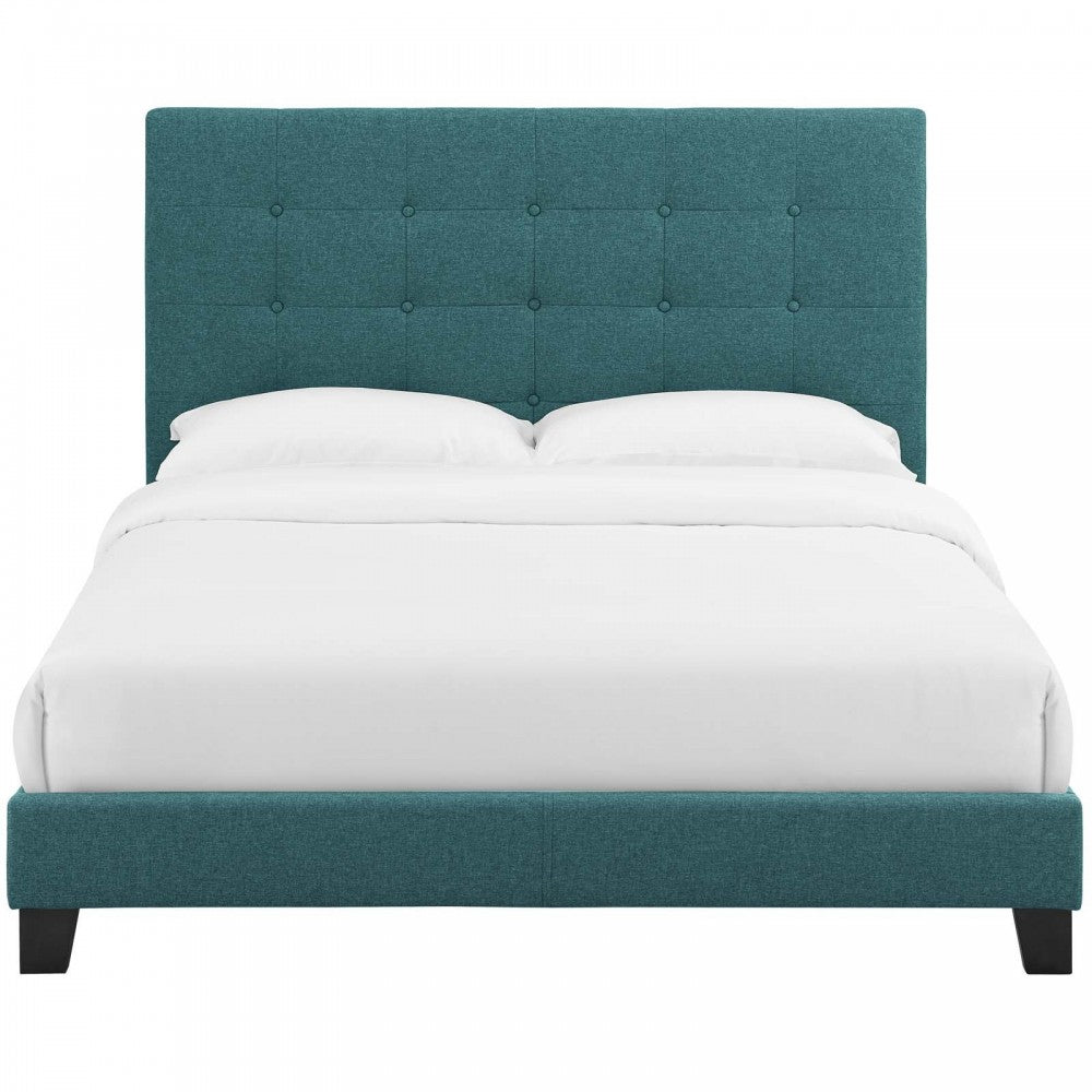 Melanie Twin Tufted Button Upholstered Fabric Platform Bed, Teal