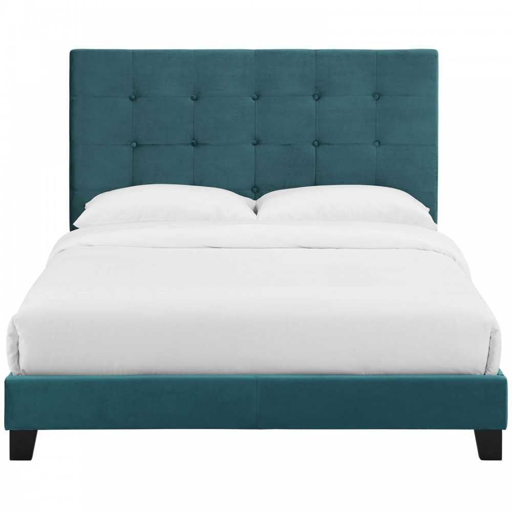 Melanie Twin Tufted Button Upholstered Performance Velvet Platform Bed, Gray, MOD-5805-SEA
