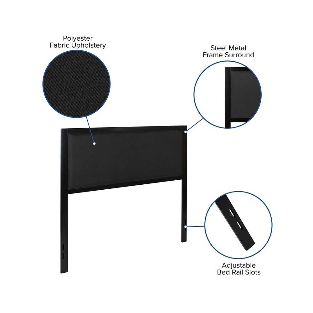 Melbourne Metal Upholstered Full Size Headboard in Black Fabric