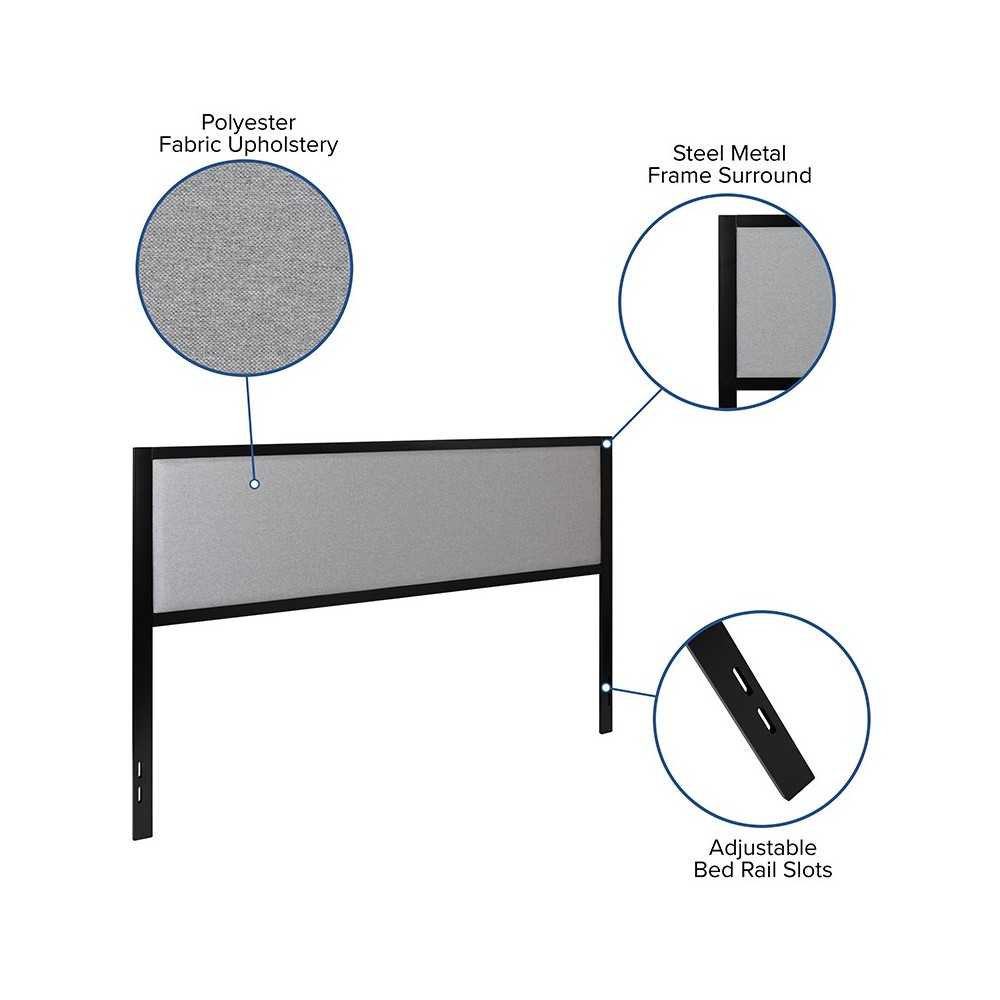 Melbourne Metal Upholstered King Size Headboard in Light Gray Fabric