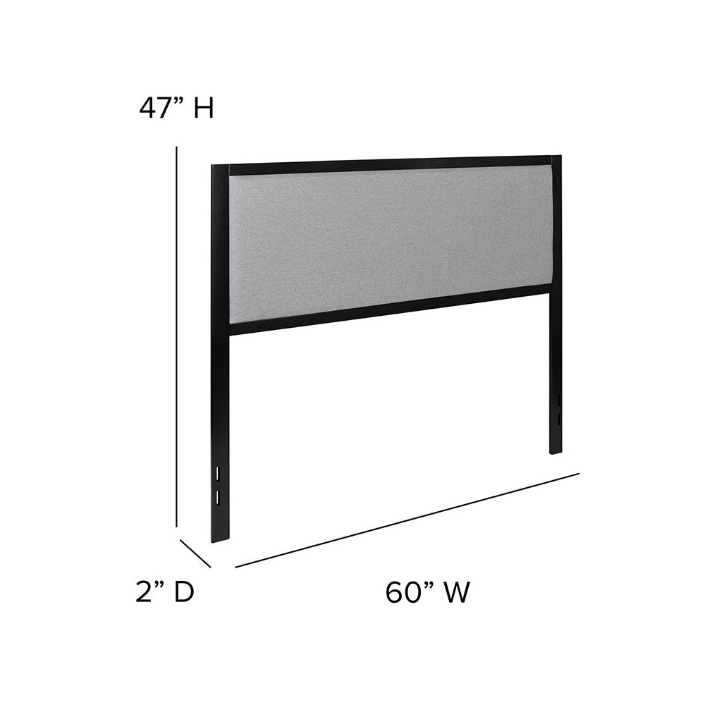 Melbourne Metal Upholstered Queen Size Headboard in Light Gray Fabric