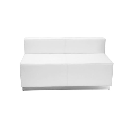 Melrose White LeatherSoft Loveseat with Brushed Stainless Steel Base