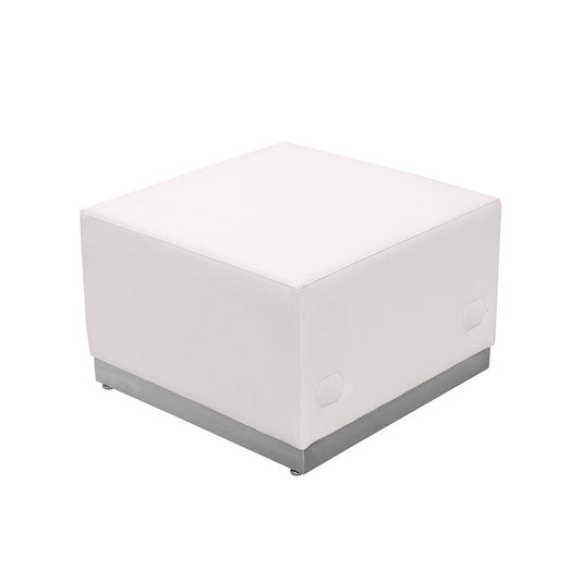 Melrose White LeatherSoft Ottoman with Brushed Stainless Steel Base