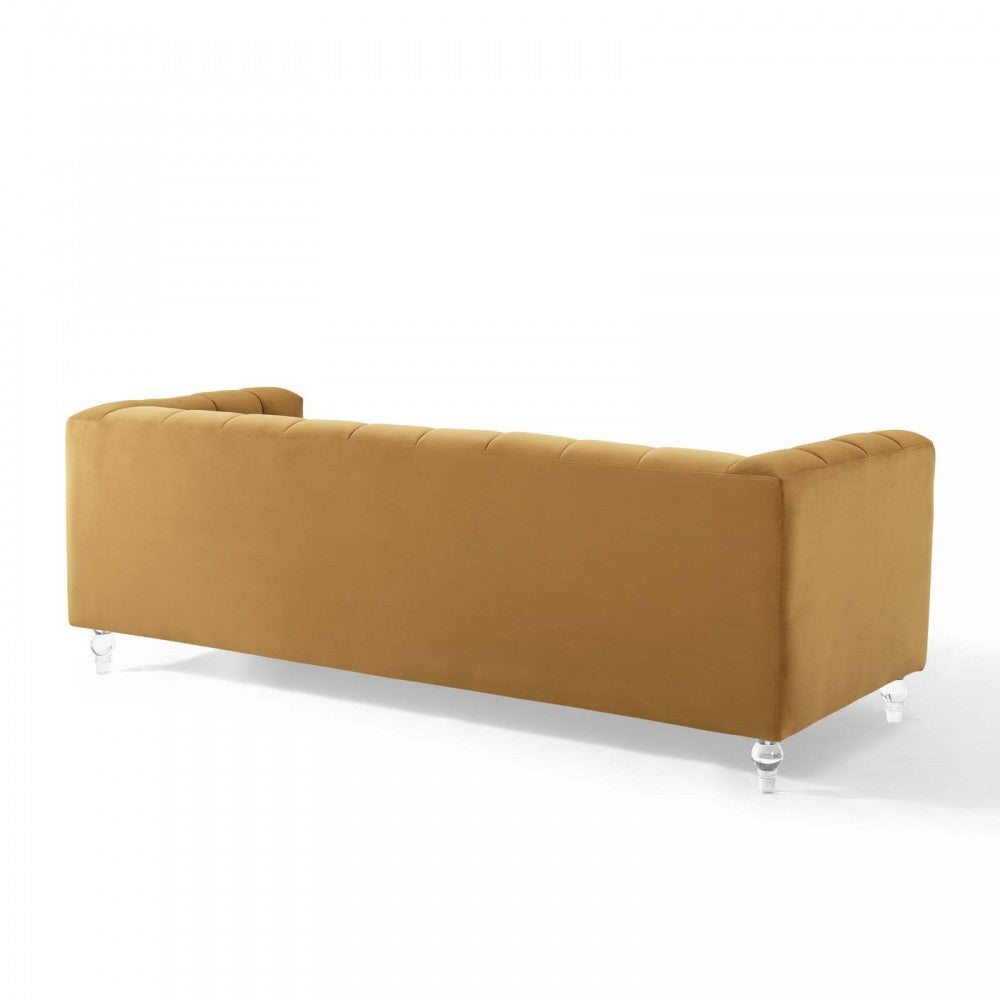 Mesmer Channel Tufted Button Performance Velvet Sofa, Cognac