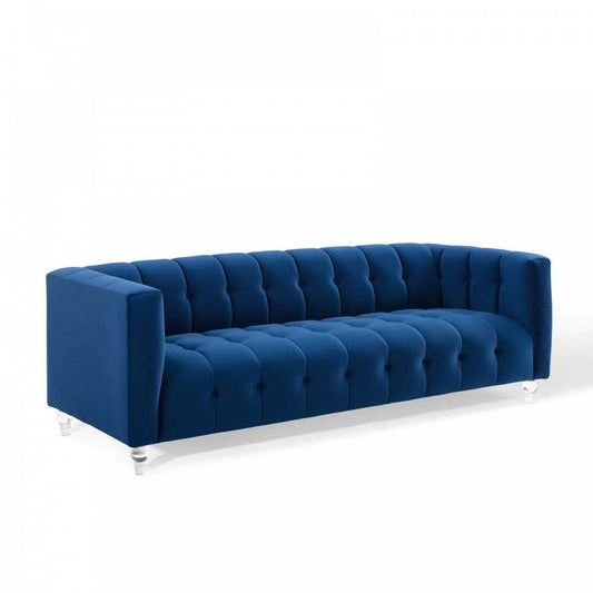 Mesmer Channel Tufted Button Performance Velvet Sofa, Navy