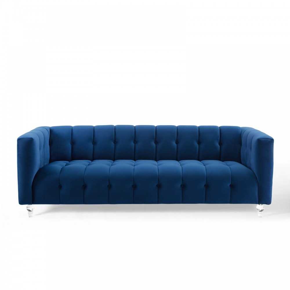 Mesmer Channel Tufted Button Performance Velvet Sofa, Navy
