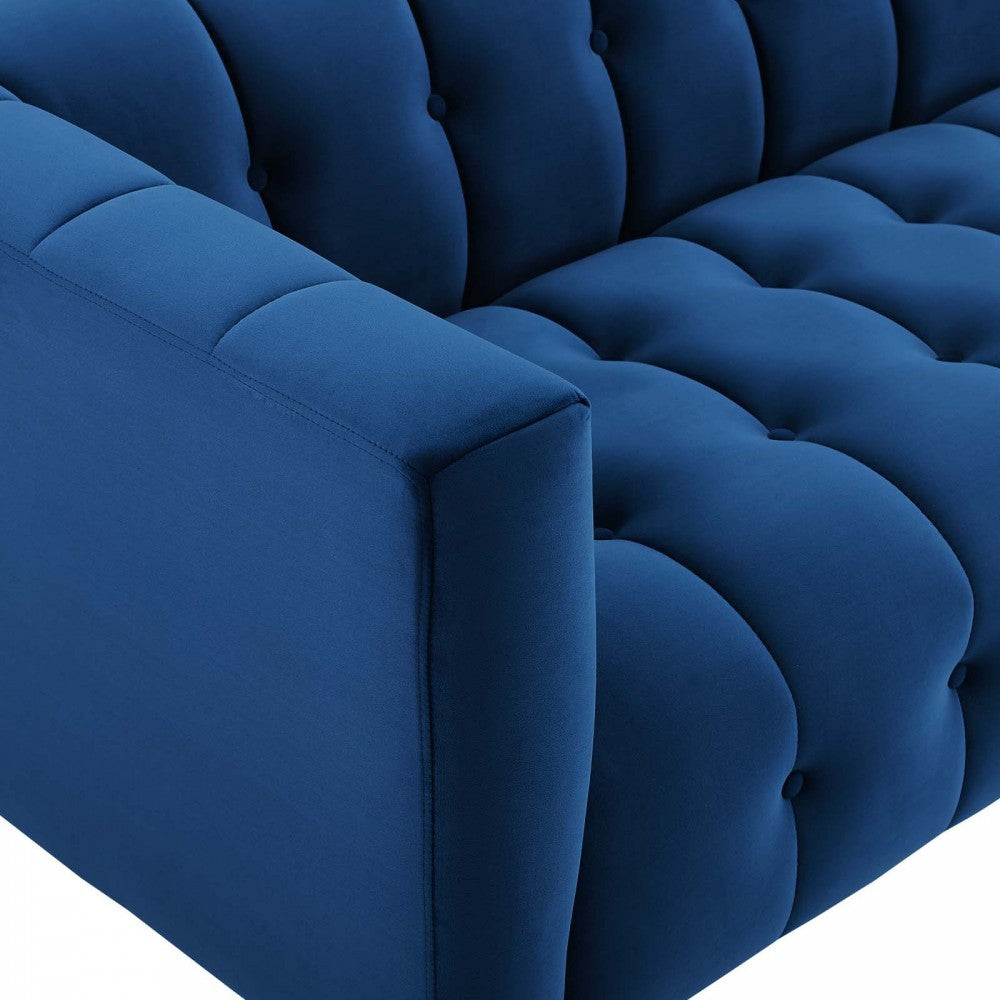 Mesmer Channel Tufted Button Performance Velvet Sofa, Navy