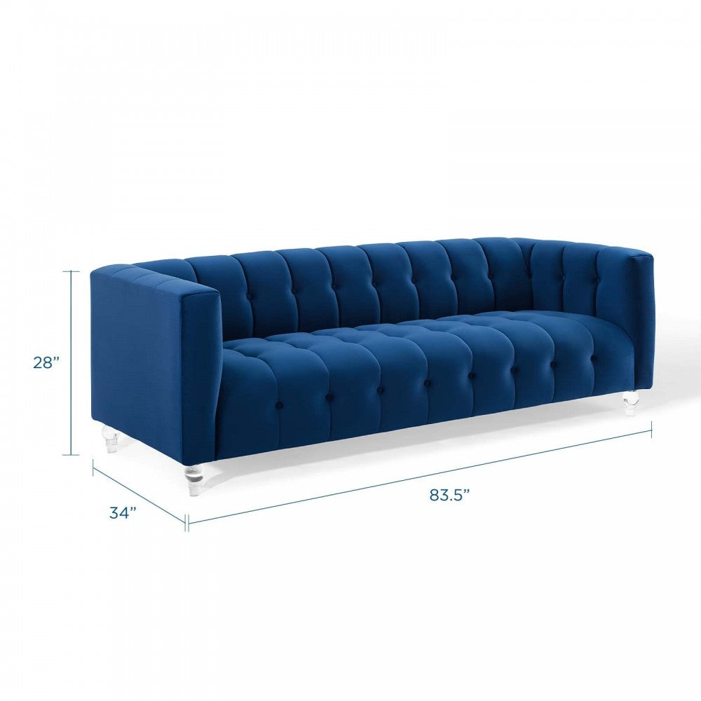 Mesmer Channel Tufted Button Performance Velvet Sofa, Navy
