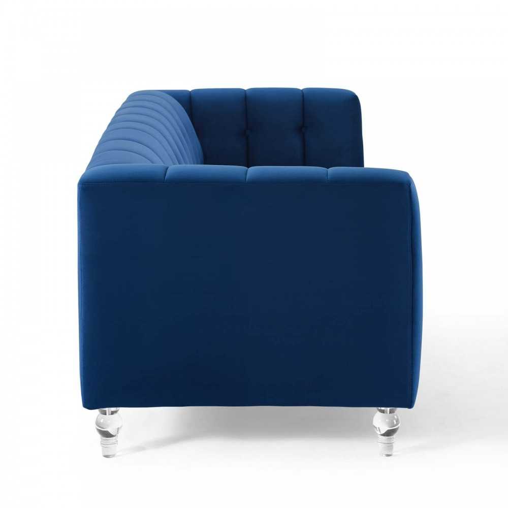 Mesmer Channel Tufted Button Performance Velvet Sofa, Navy