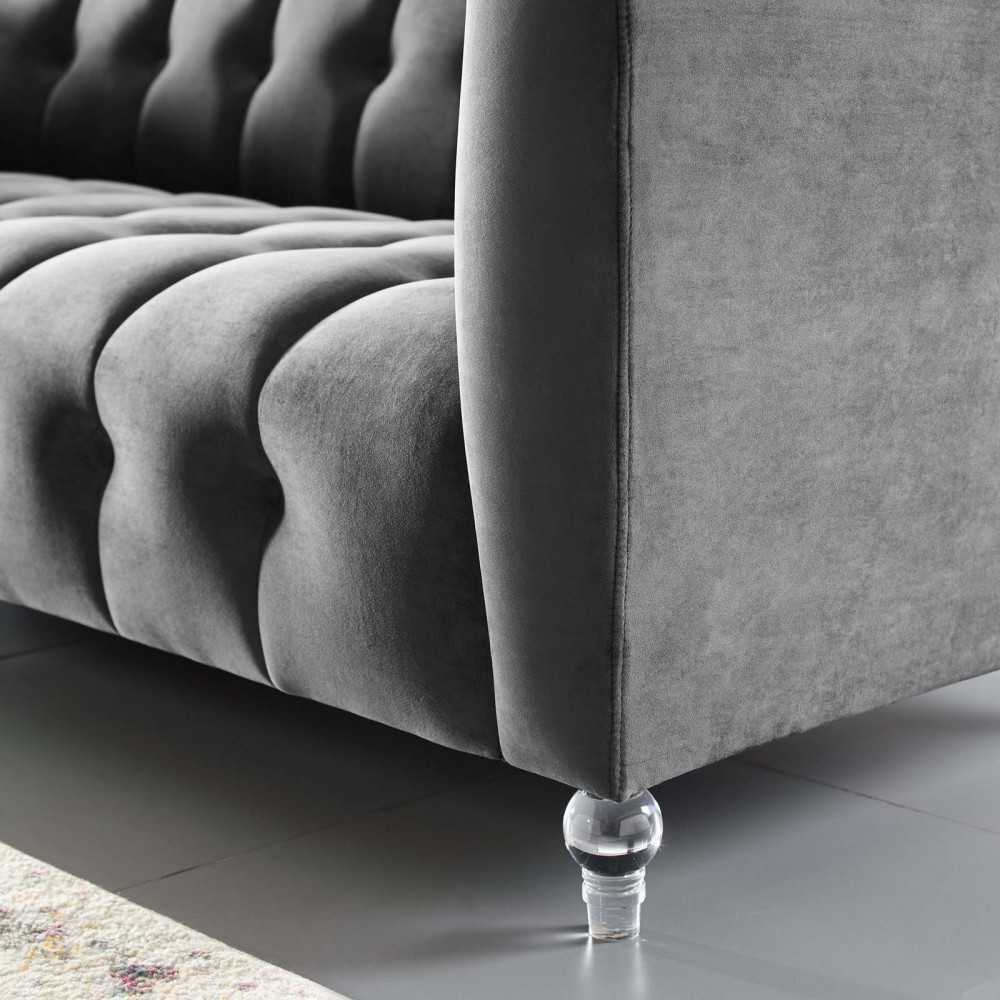 Mesmer Channel Tufted Button Performance Velvet Sofa, Charcoal