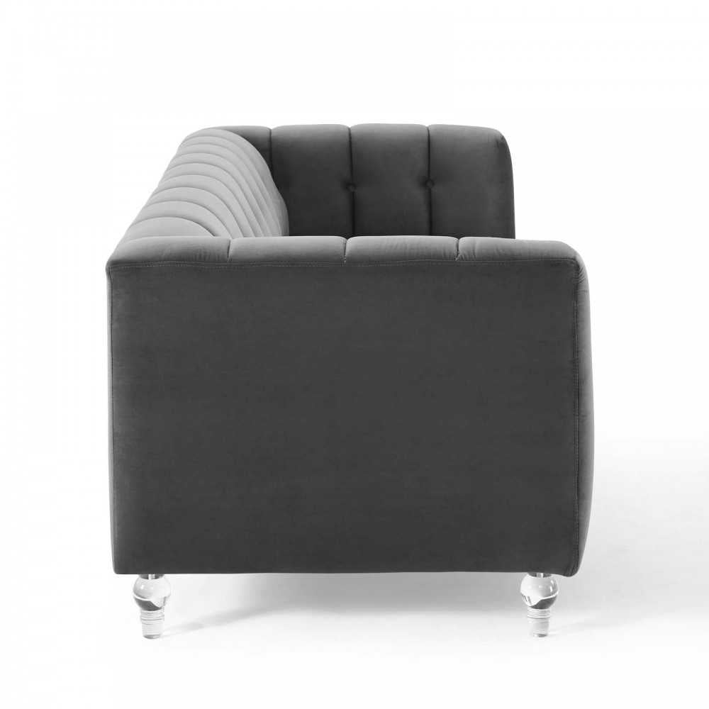 Mesmer Channel Tufted Button Performance Velvet Sofa, Charcoal