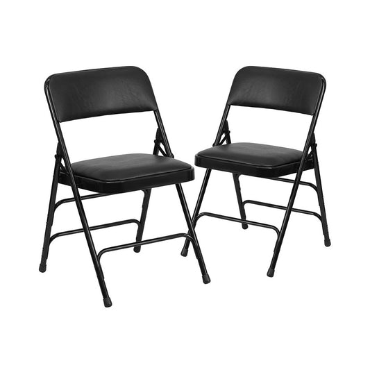Metal Folding Chairs with Padded Seats | Set of 2 Black Metal Folding Chairs