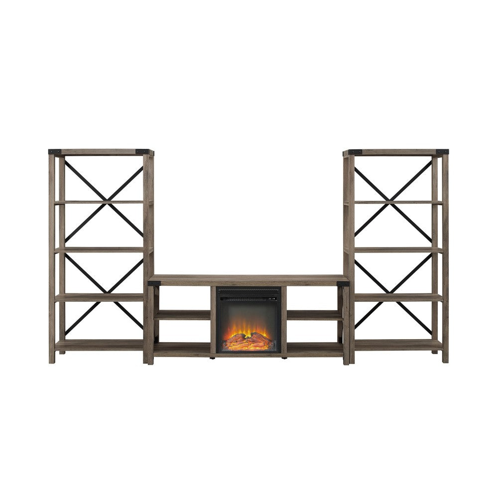 Metal X Accent Wall with 60" Fireplace Console - Gray Wash