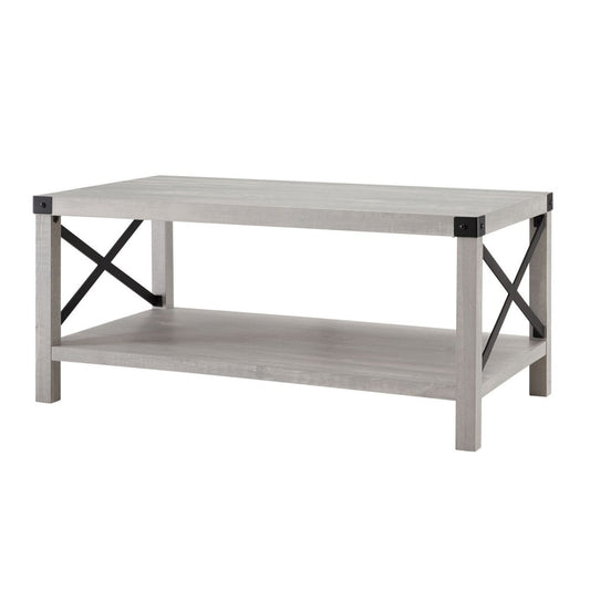 Metal X Rustic Wood Coffee Table - Gray Wash/Black