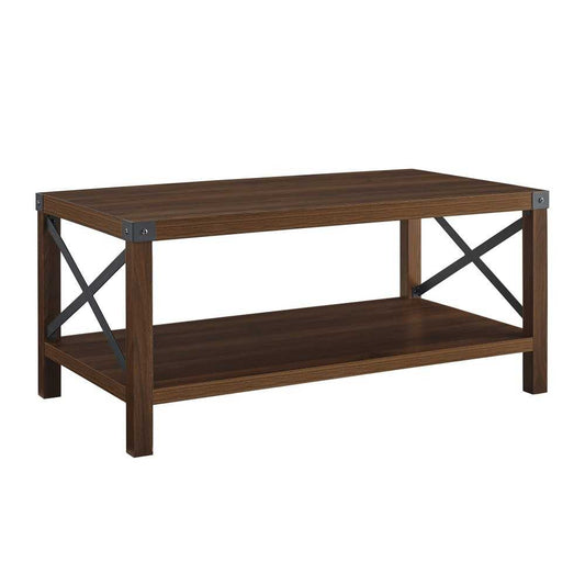 Metal X Rustic Wood Coffee Table - Dark Walnut