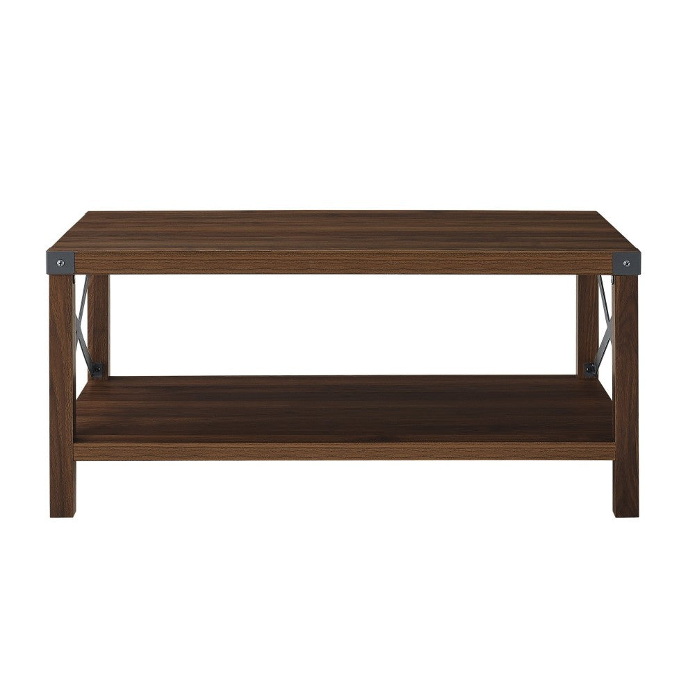 Metal X Rustic Wood Coffee Table - Dark Walnut