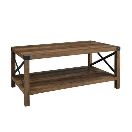 Metal X Rustic Wood Coffee Table - Rustic Oak/Black