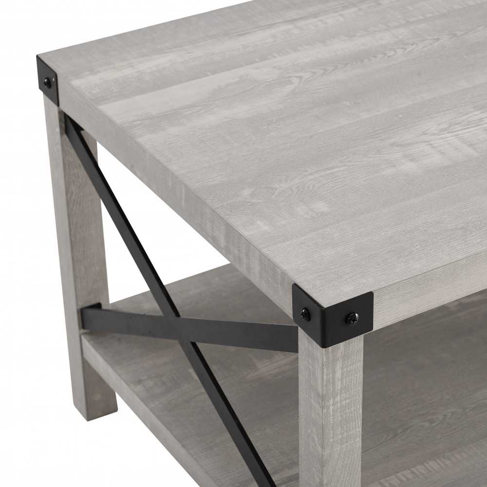 Metal X Rustic Wood Coffee Table - Stone Gray