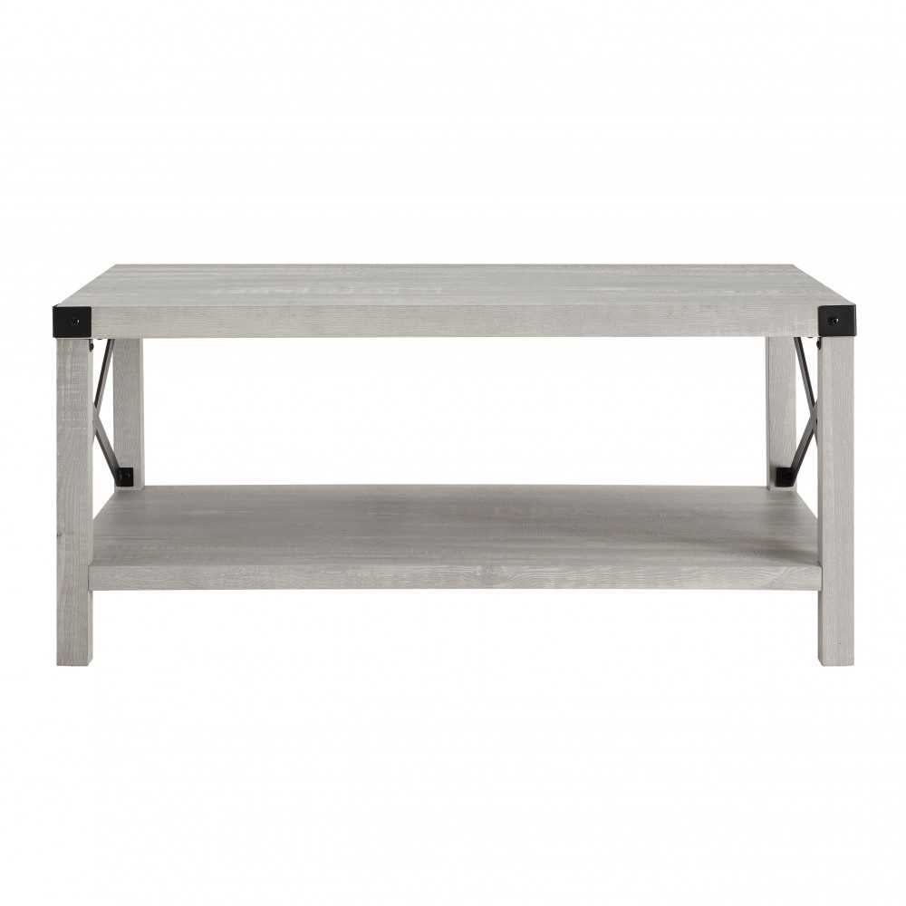 Metal X Rustic Wood Coffee Table - Stone Gray