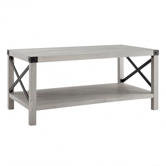 Metal X Rustic Wood Coffee Table - Stone Gray