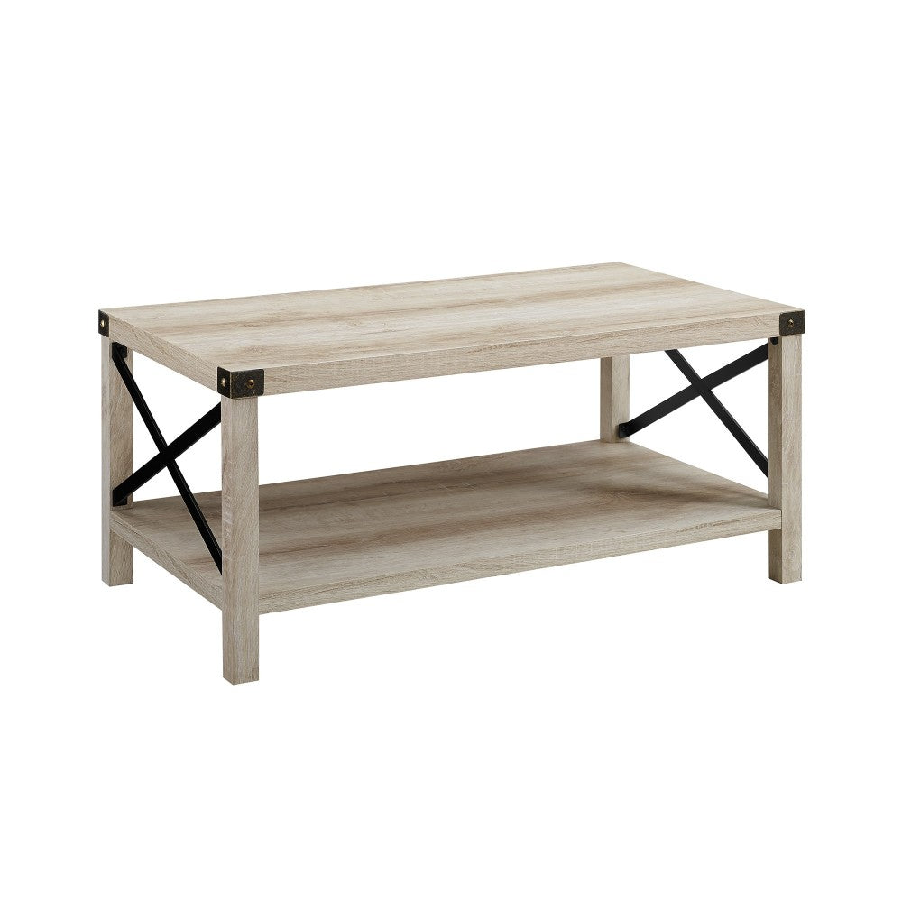 Metal X Rustic Wood Coffee Table - White Oak/Bronze