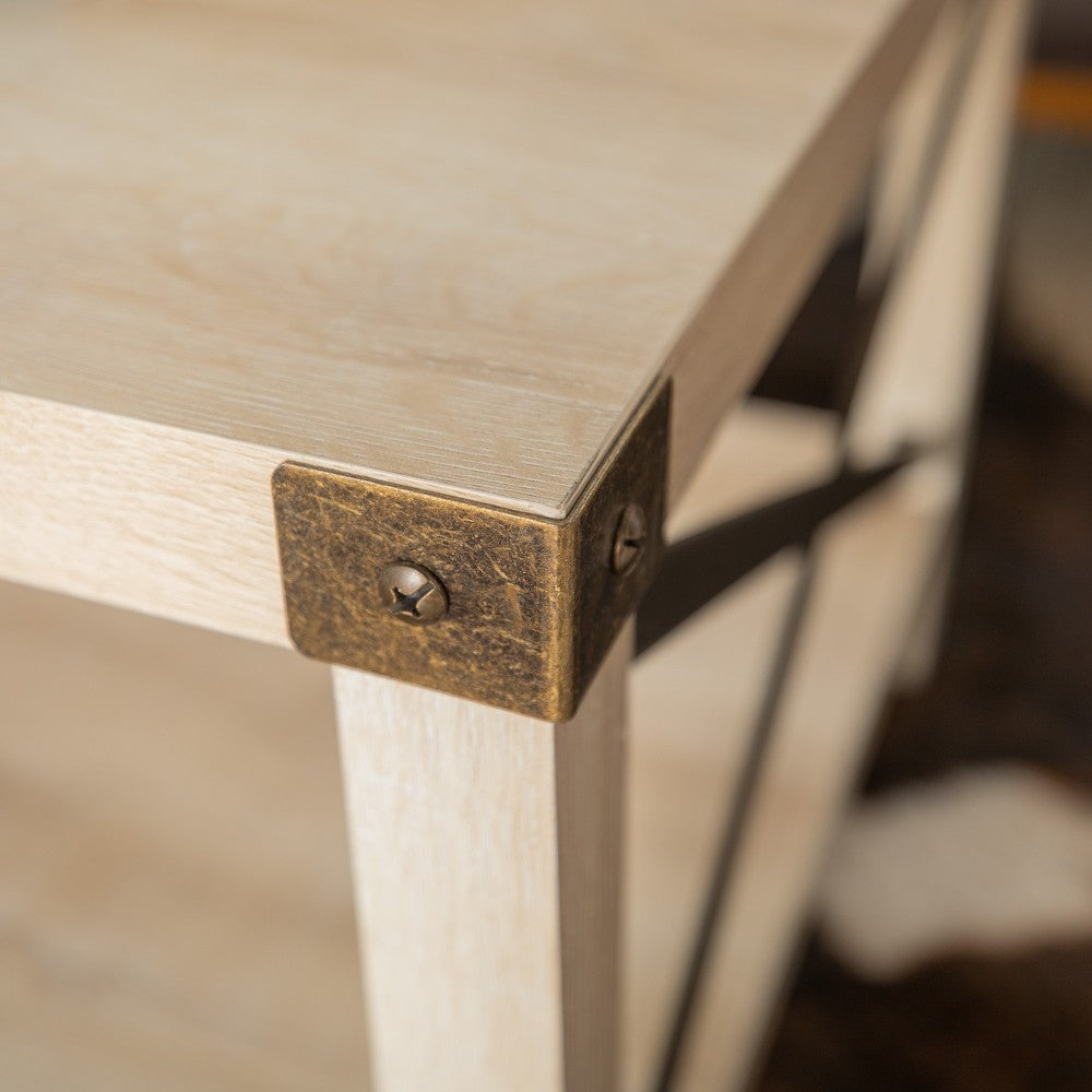 Metal X Rustic Wood Coffee Table - White Oak/Bronze