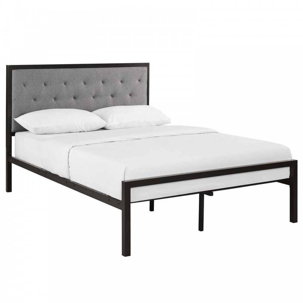 Mia Full Fabric Bed, Brown Gray
