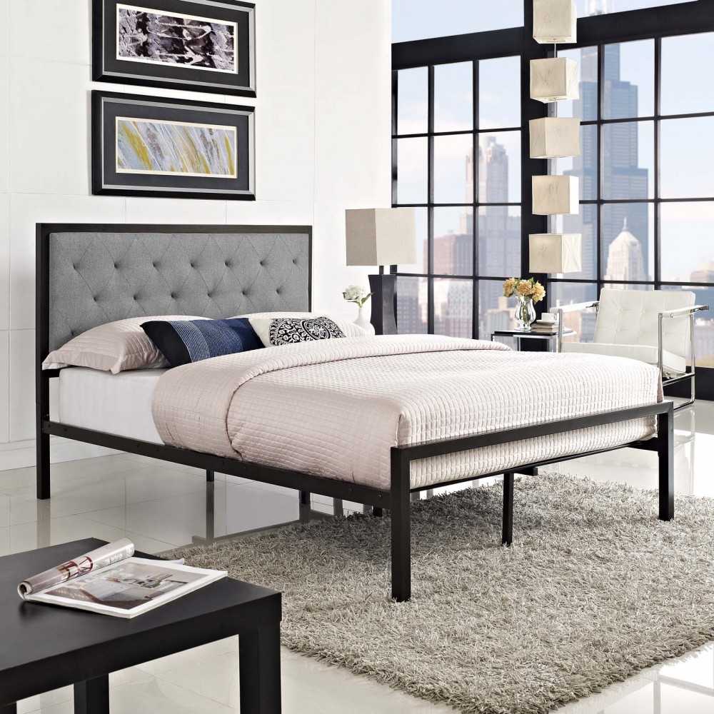 Mia Full Fabric Bed, Brown Gray