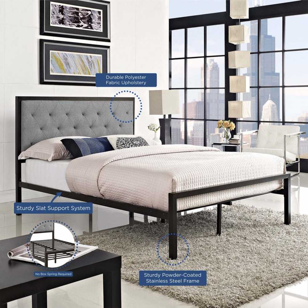 Mia Full Fabric Bed, Brown Gray