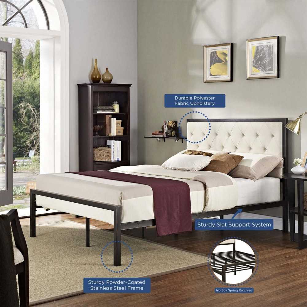 Mia Full Fabric Bed, Brown Beige