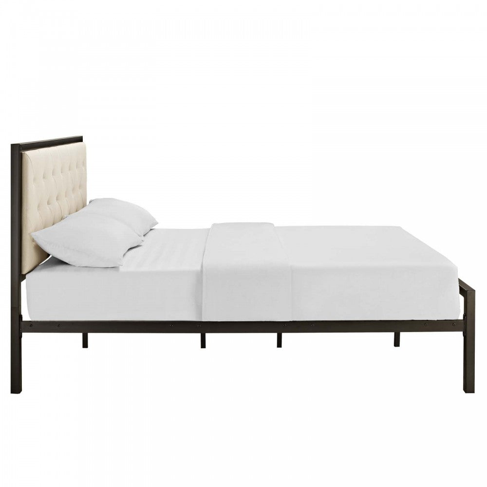 Mia Full Fabric Bed, Brown Beige